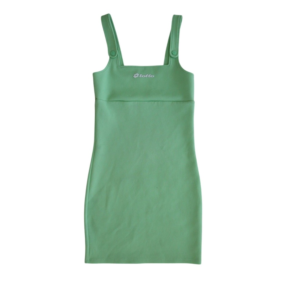 Lotto Womens Lime Green Pique Knit Mini Dress Sporty Bodycon Tank Square Neck‎